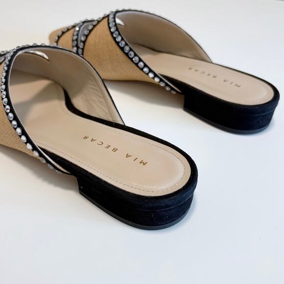 Mia Becar Ines Flat Mule EU 39 Italian Leather Raffia Crystals Slip On Feminine - Picture 7 of 16